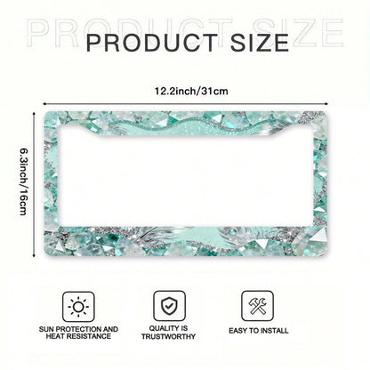 1pc 2D Mint Mambo Crystal License Plate Frame 12*6inch, Fit Standard US Cars SUV Trucks, Easy Install With Screws, Durable Stylish Car Accessory,Car Decorn,Car Acessesories,Motorcycle Acesories,Car Mu