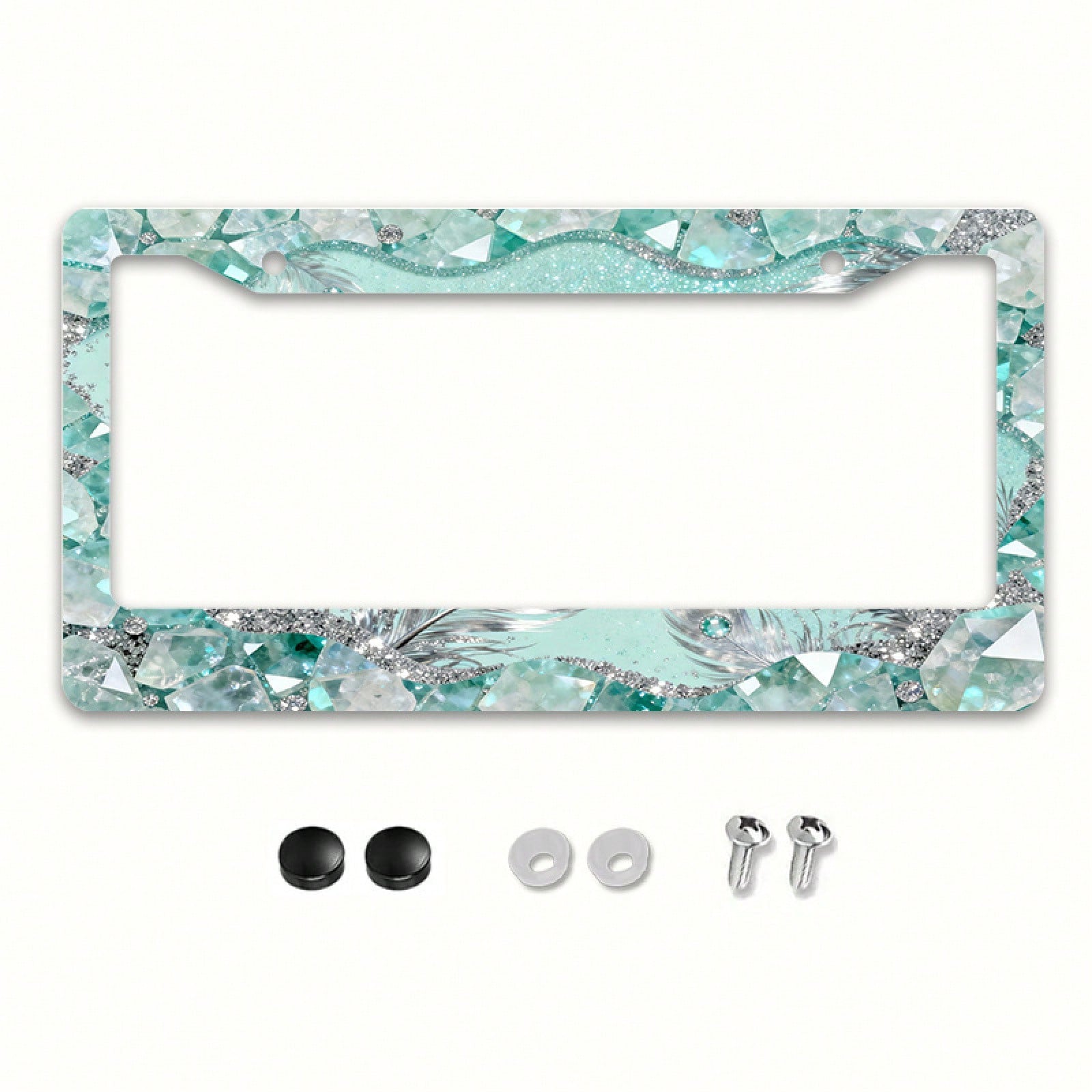 1pc 2D Mint Mambo Crystal License Plate Frame 12*6inch, Fit Standard US Cars SUV Trucks, Easy Install With Screws, Durable Stylish Car Accessory,Car Decorn,Car Acessesories,Motorcycle Acesories,Car Mu