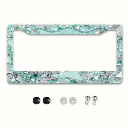 1pc 2D Mint Mambo Crystal License Plate Frame 12*6inch, Fit Standard US Cars SUV Trucks, Easy Install With Screws, Durable Stylish Car Accessory,Car Decorn,Car Acessesories,Motorcycle Acesories,Car Mu