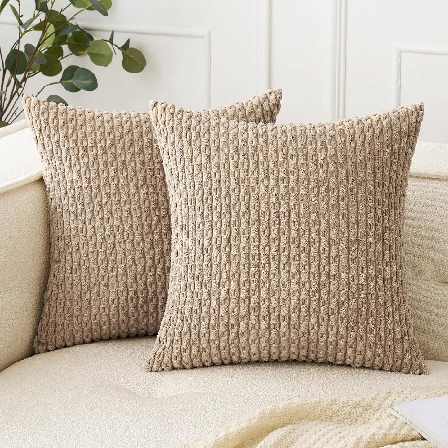 1pc/2pcs Bohemian Striped Throw Pillow Cover (Pillow Insert Not Included), Soft Fleece Solid Color Decorative Square Cushion Cover For Holiday, Sofa, Bedroom, Bed, All Seasons Use