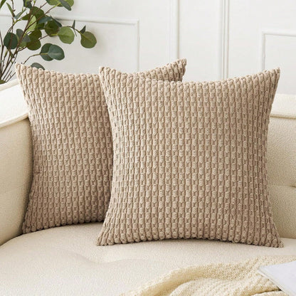 1pc/2pcs Bohemian Striped Throw Pillow Cover (Pillow Insert Not Included), Soft Fleece Solid Color Decorative Square Cushion Cover For Holiday, Sofa, Bedroom, Bed, All Seasons Use
