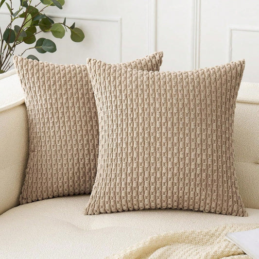1pc/2pcs Bohemian Striped Throw Pillow Cover (Pillow Insert Not Included), Soft Fleece Solid Color Decorative Square Cushion Cover For Holiday, Sofa, Bedroom, Bed, All Seasons Use