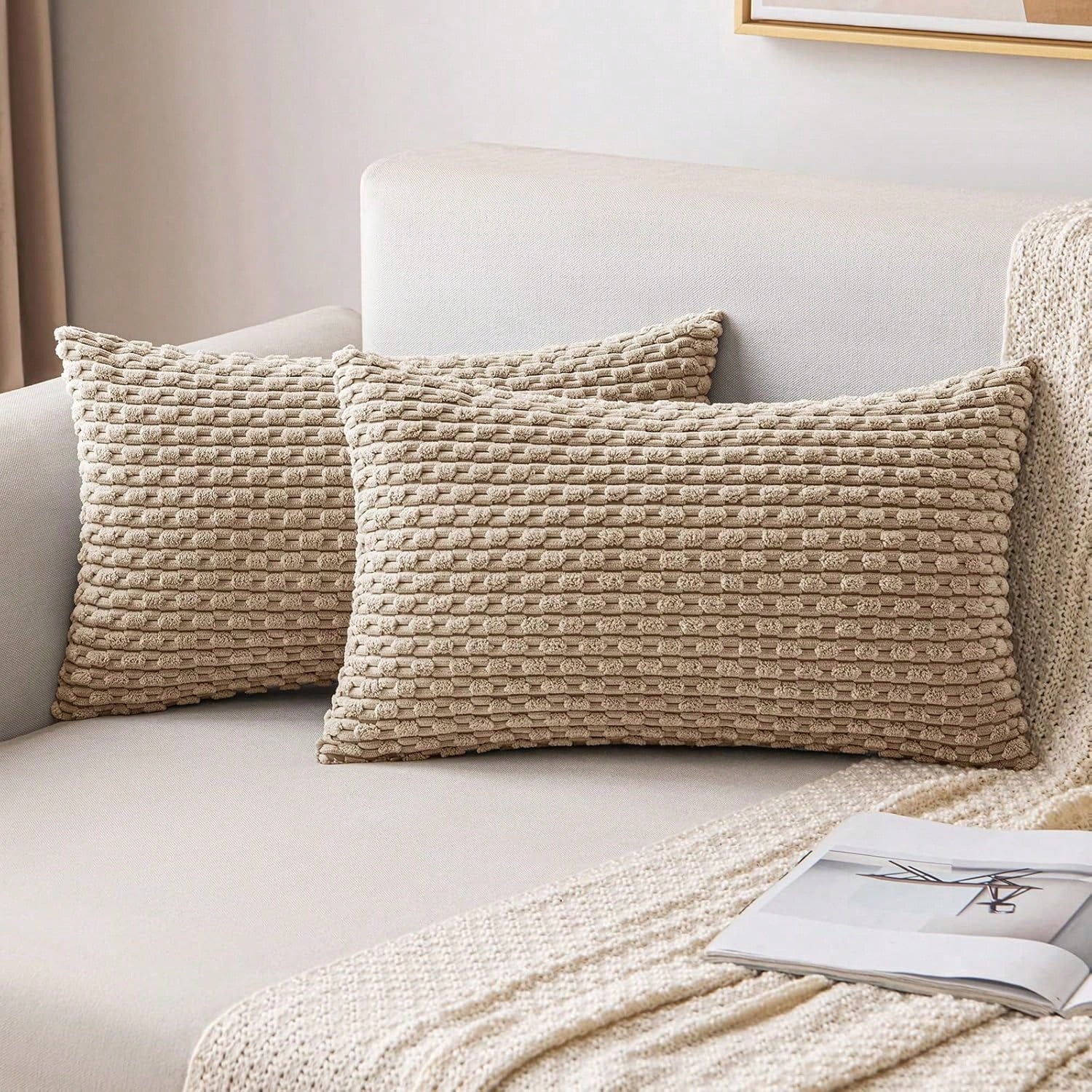 1pc/2pcs Bohemian Striped Throw Pillow Cover (Pillow Insert Not Included), Soft Fleece Solid Color Decorative Square Cushion Cover For Holiday, Sofa, Bedroom, Bed, All Seasons Use