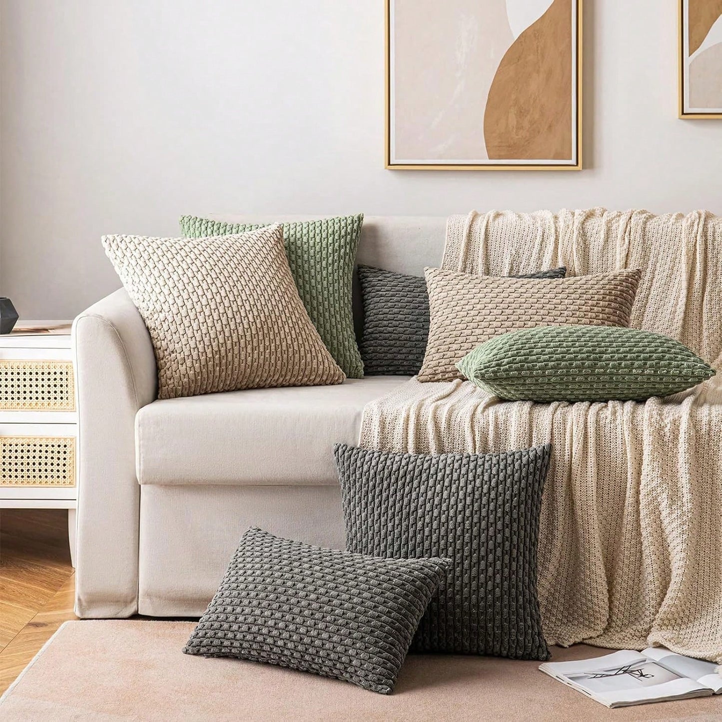 1pc/2pcs Bohemian Striped Throw Pillow Cover (Pillow Insert Not Included), Soft Fleece Solid Color Decorative Square Cushion Cover For Holiday, Sofa, Bedroom, Bed, All Seasons Use
