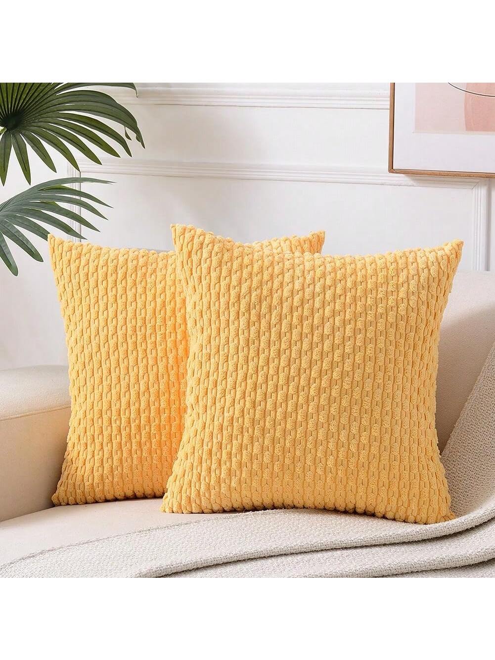 1pc/2pcs Bohemian Striped Throw Pillow Cover (Pillow Insert Not Included), Soft Fleece Solid Color Decorative Square Cushion Cover For Holiday, Sofa, Bedroom, Bed, All Seasons Use