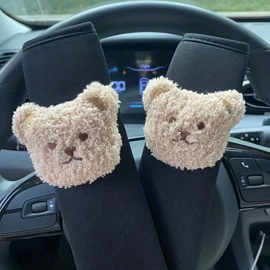 1pc/2pcs Car Seat Belt Shoulder Protector Cute Little Bear Car Anti Pinch Seat Belt Protector Soft And Comfortable