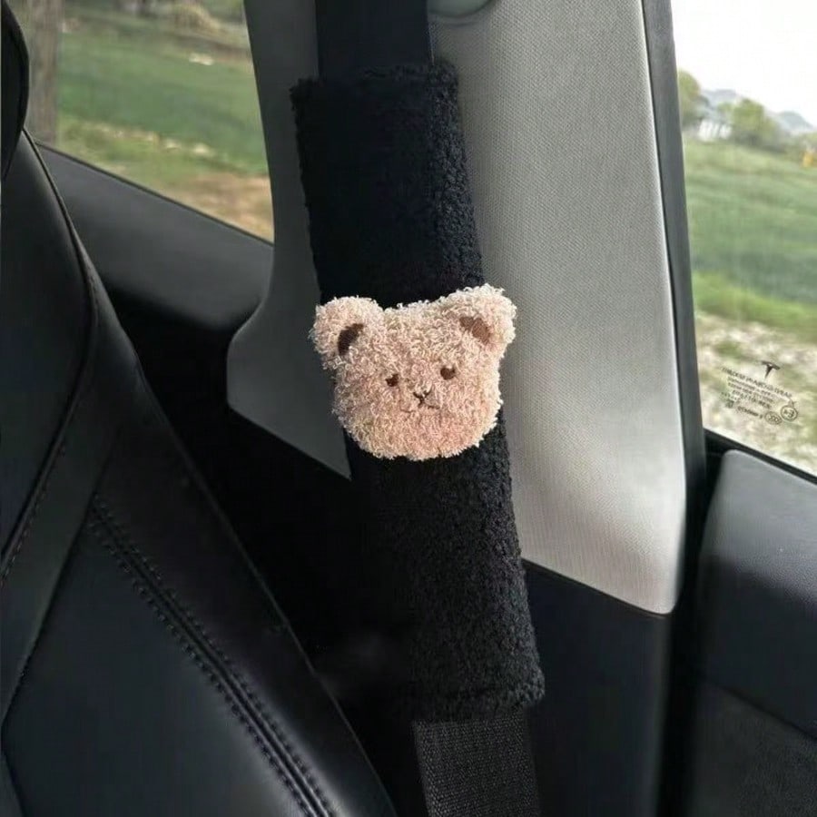 1pc/2pcs Car Seat Belt Shoulder Protector Cute Little Bear Car Anti Pinch Seat Belt Protector Soft And Comfortable