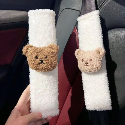 1pc/2pcs Car Seat Belt Shoulder Protector Cute Little Bear Car Anti Pinch Seat Belt Protector Soft And Comfortable