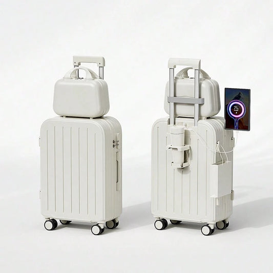 1pc/2pcs Minimalist Solid Colorful Luggage Set, Hard Shell Zipper Trolley Suitcase With Square Small Makeup Handbag And Wheels For Travel/School Luggage Case Spinner Suitcase Travel Luggage Travel Sui