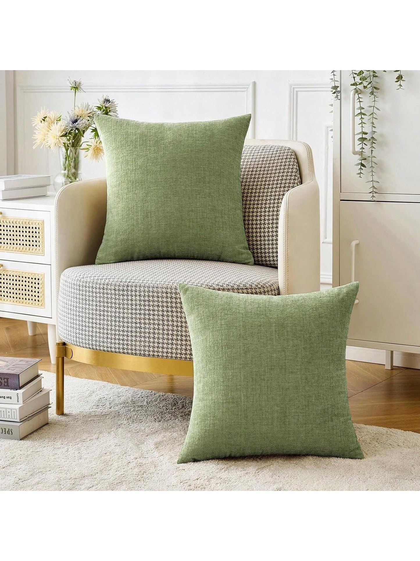 1pc/2pcs Sage Green (Pillow Insert Not Included) 3D Textured Throw Pillow Cover, Modern Farmhouse Cozy Chenille Vintage Pattern Cushion Case, Suitable For Daily Bedroom, Dining Room, Bed, Sofa, Car, D