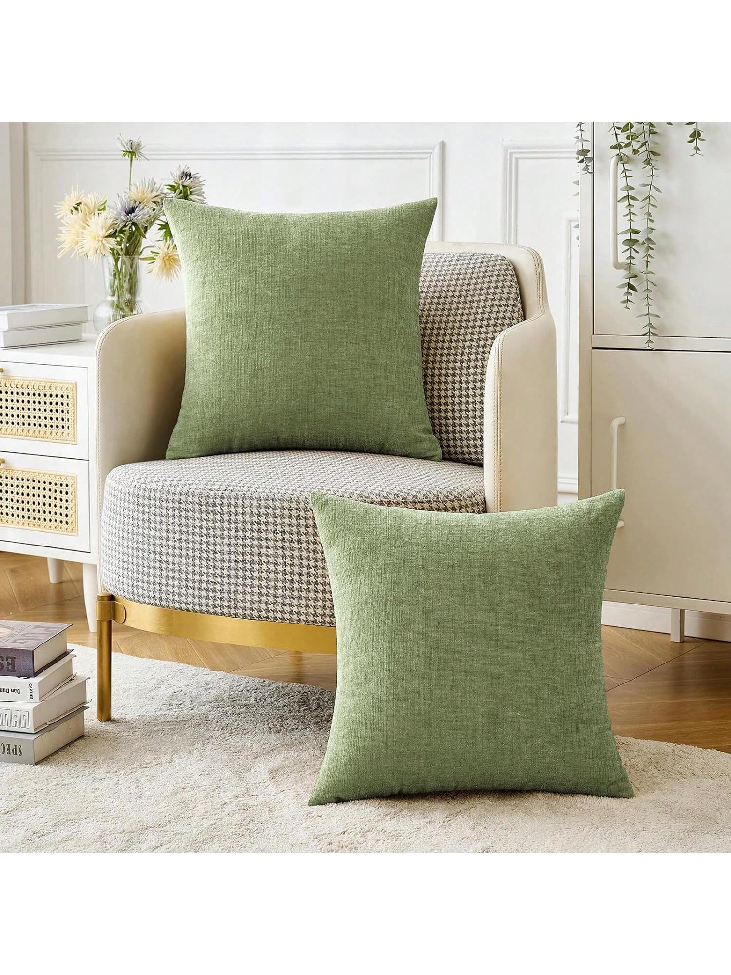 1pc/2pcs Sage Green (Pillow Insert Not Included) 3D Textured Throw Pillow Cover, Modern Farmhouse Cozy Chenille Vintage Pattern Cushion Case, Suitable For Daily Bedroom, Dining Room, Bed, Sofa, Car, D