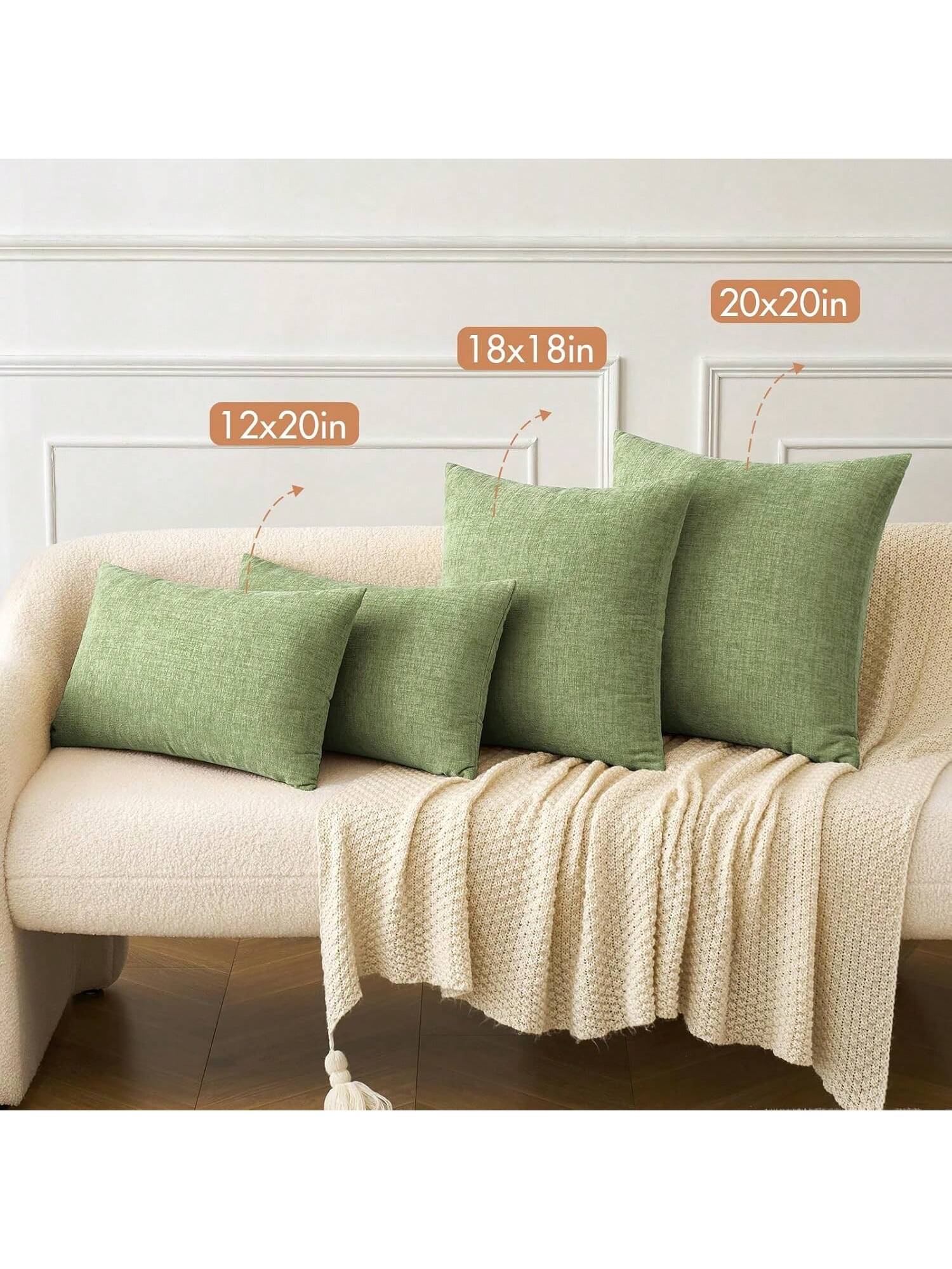 1pc/2pcs Sage Green (Pillow Insert Not Included) 3D Textured Throw Pillow Cover, Modern Farmhouse Cozy Chenille Vintage Pattern Cushion Case, Suitable For Daily Bedroom, Dining Room, Bed, Sofa, Car, D