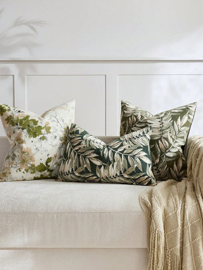 1pc/2pcs Sage (No Insert) Vintage Botanical Floral Pattern Throw Pillow Cover, Fashionable Retro Comfortable Jacquard Chenille + Faux Cashmere Decorative Pillow Cover, Suitable For Daily Home Decor, S