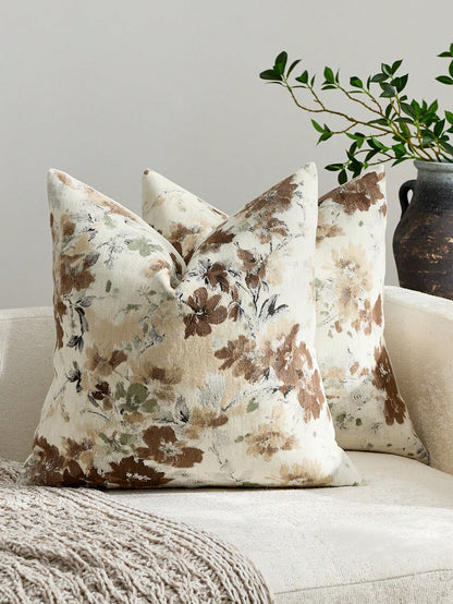 1pc/2pcs Sage (No Insert) Vintage Botanical Floral Pattern Throw Pillow Cover, Fashionable Retro Comfortable Jacquard Chenille + Faux Cashmere Decorative Pillow Cover, Suitable For Daily Home Decor, S