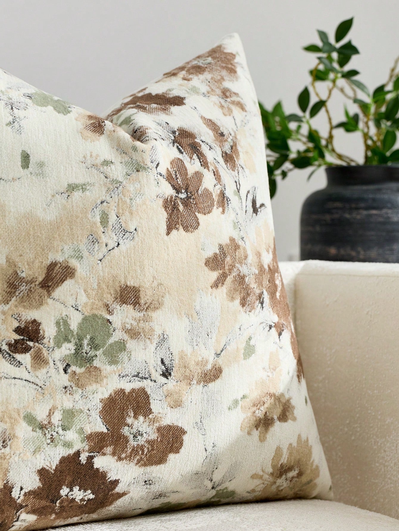 1pc/2pcs Sage (No Insert) Vintage Botanical Floral Pattern Throw Pillow Cover, Fashionable Retro Comfortable Jacquard Chenille + Faux Cashmere Decorative Pillow Cover, Suitable For Daily Home Decor, S