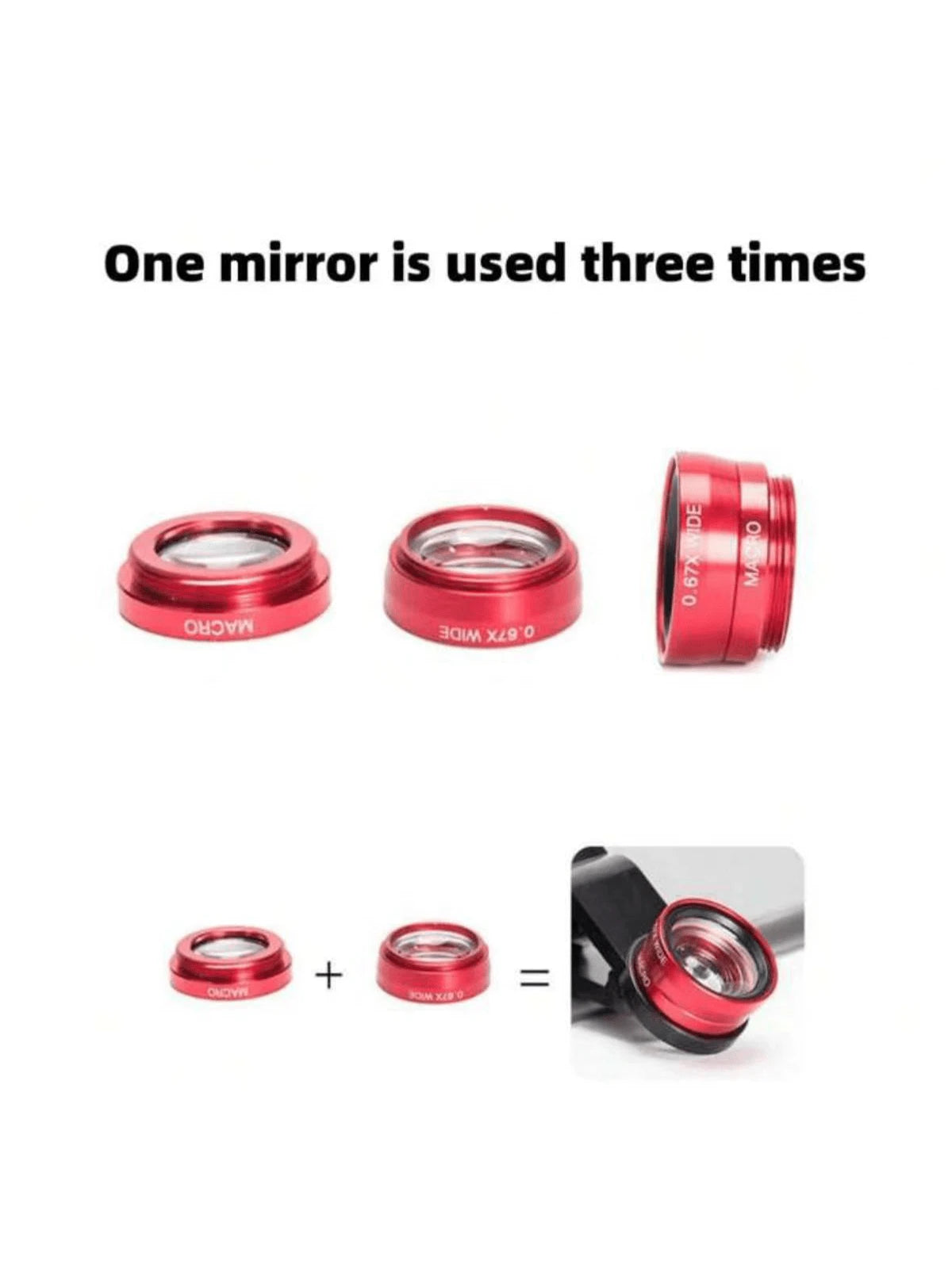 1pc 3-In-1 Mobile Phone Lens With Macro, Fish-Eye And Telephoto Functions, 180° Wide Angle, Selfie Stick Accessory
