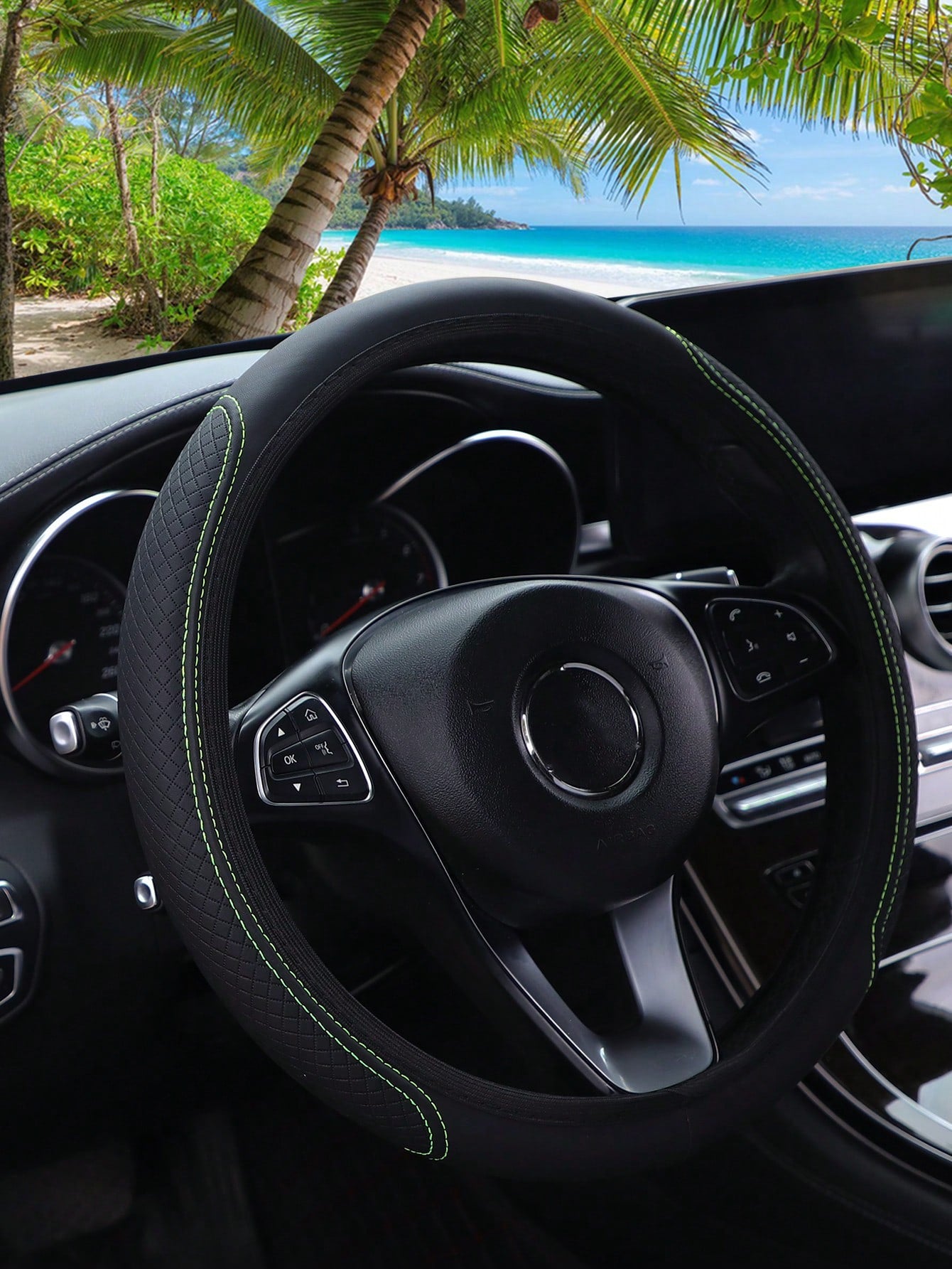 1pc 3D Comfortable Anti-Slip Leather Texture PU Leather Steering Wheel Cover, Suitable For 14.5-15 Inch Universal Cars