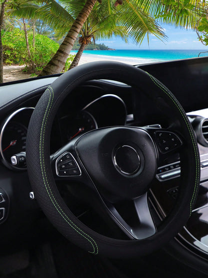 1pc 3D Comfortable Anti-Slip Leather Texture PU Leather Steering Wheel Cover, Suitable For 14.5-15 Inch Universal Cars