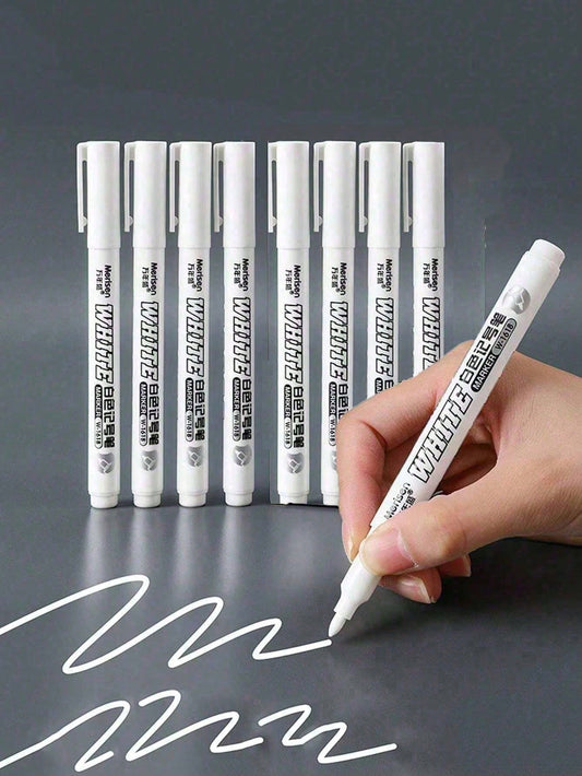 1pc/5pcs/12pcs White Permanent Marker Pen, Oil-Based Waterproof Tire Graffiti Pen, For Fabric And Wood