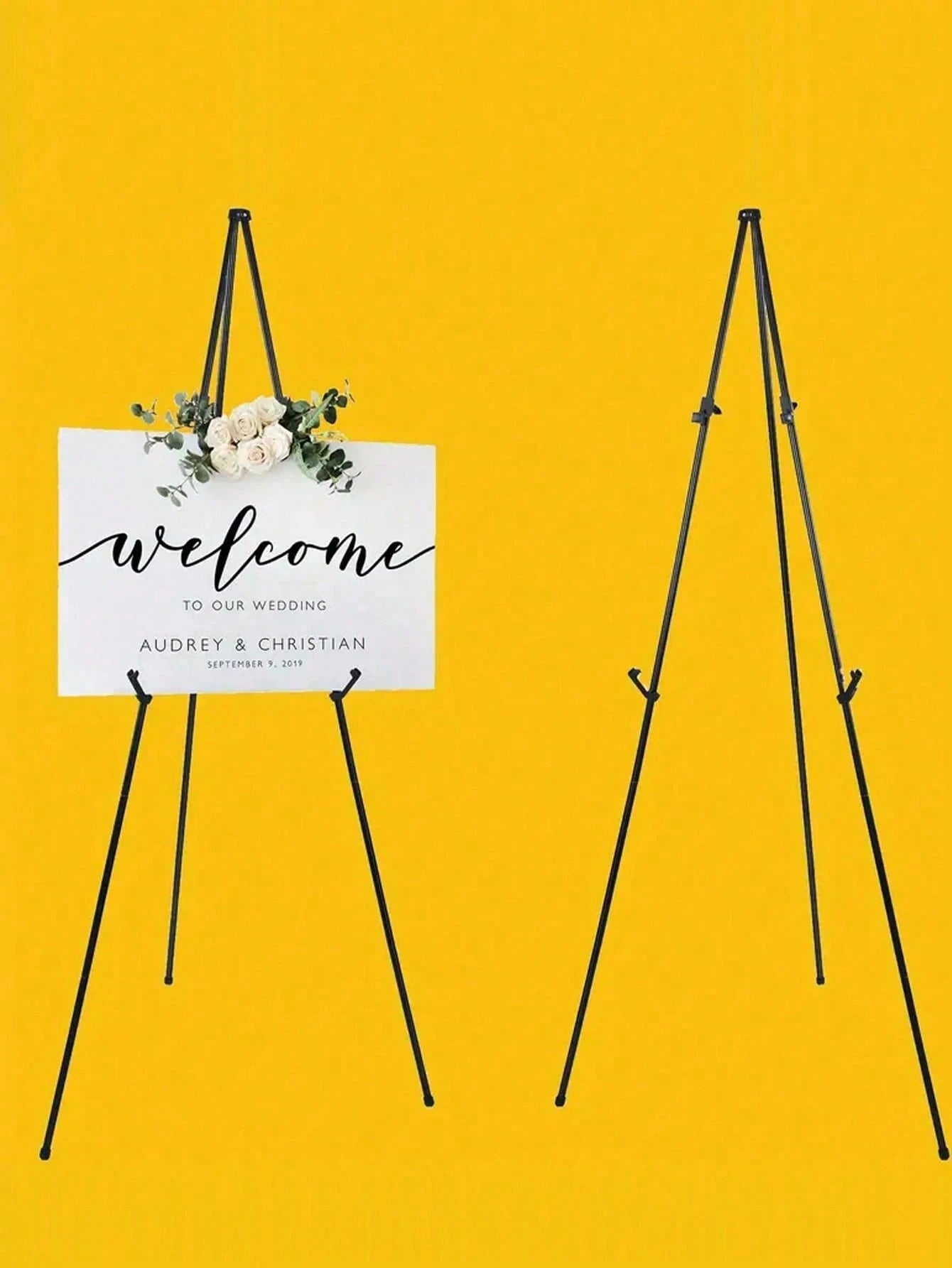 1PC 66inch Foldable Easel Stand, Baby Shower Sign Easel Stand- Portable Display Stand- Holds 5lbs" For Baby Shower Party Banner And Poster Display Adjustable Metal Tripod Ground And Tabletop Easel S
