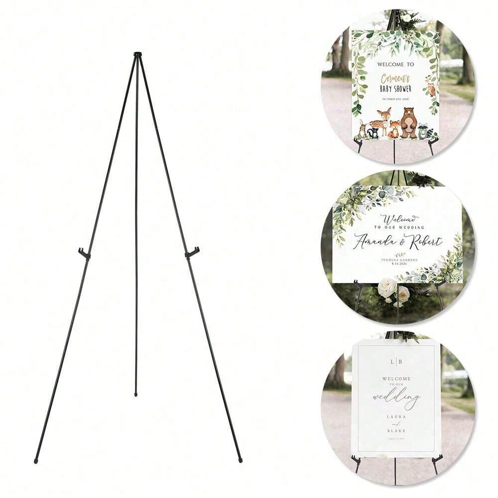 1PC 66inch Foldable Easel Stand, Baby Shower Sign Easel Stand- Portable Display Stand- Holds 5lbs" For Baby Shower Party Banner And Poster Display Adjustable Metal Tripod Ground And Tabletop Easel S