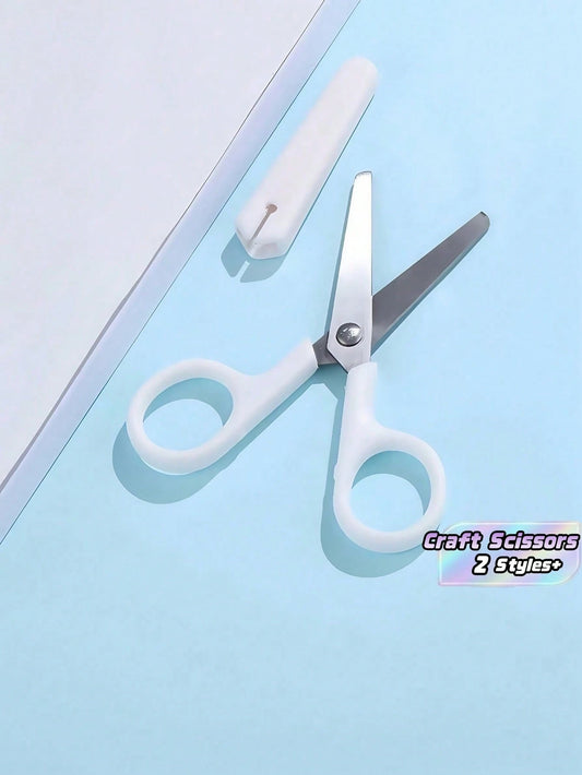 1pc/6pcs White Handled Manual Scissors With Protective Cover Back,Back To School,School Supplies