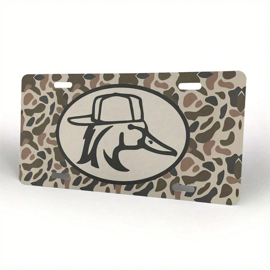 1pc 6x12 Inch Aluminum Front License Plate- Camouflage Duck Hunting Design With Cap Graphic, Polished Metal Standard US Car Plate, Easy Installation For Trucks, SUVs, Vehicles (Decorative & Functiona