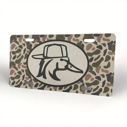 1pc 6x12 Inch Aluminum Front License Plate- Camouflage Duck Hunting Design With Cap Graphic, Polished Metal Standard US Car Plate, Easy Installation For Trucks, SUVs, Vehicles (Decorative & Functiona