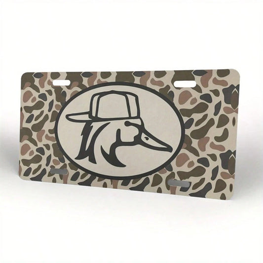 1pc 6x12 Inch Aluminum Front License Plate- Camouflage Duck Hunting Design With Cap Graphic, Polished Metal Standard US Car Plate, Easy Installation For Trucks, SUVs, Vehicles (Decorative & Functiona