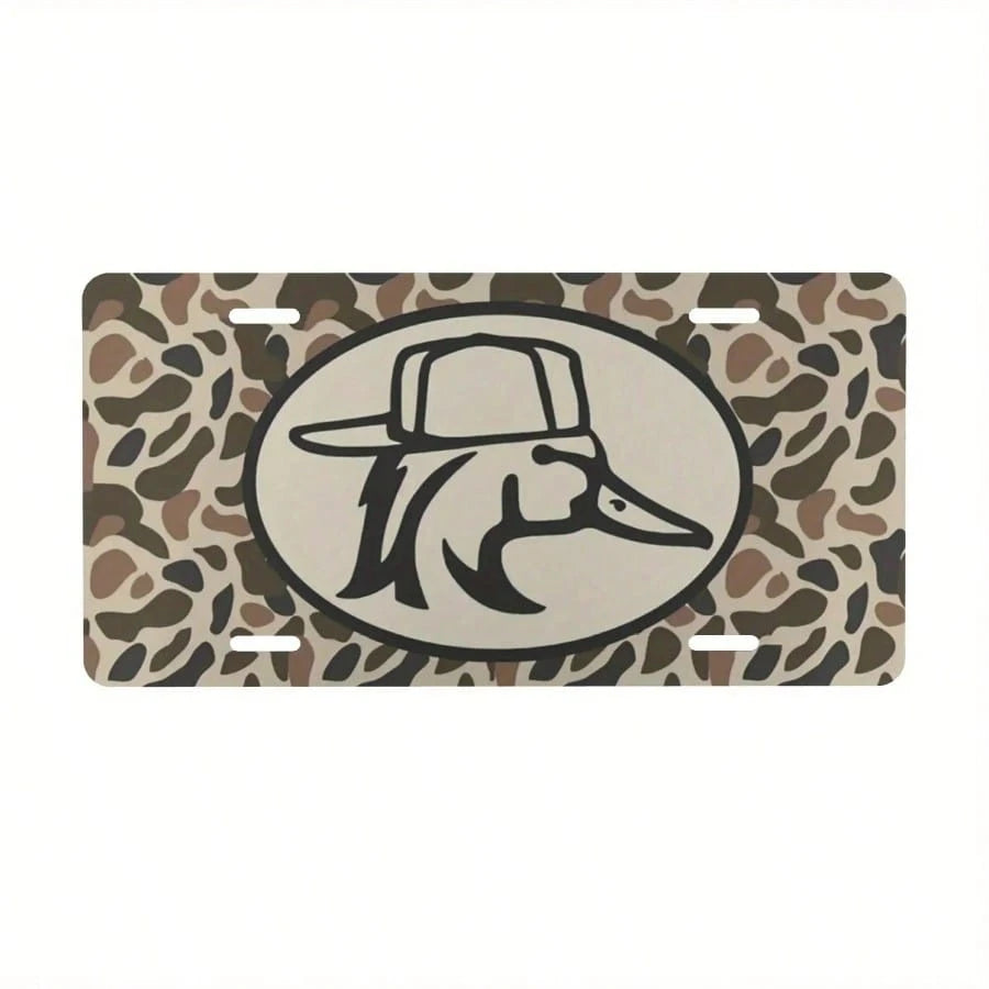 1pc 6x12 Inch Aluminum Front License Plate- Camouflage Duck Hunting Design With Cap Graphic, Polished Metal Standard US Car Plate, Easy Installation For Trucks, SUVs, Vehicles (Decorative & Functiona