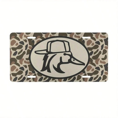 1pc 6x12 Inch Aluminum Front License Plate- Camouflage Duck Hunting Design With Cap Graphic, Polished Metal Standard US Car Plate, Easy Installation For Trucks, SUVs, Vehicles (Decorative & Functiona