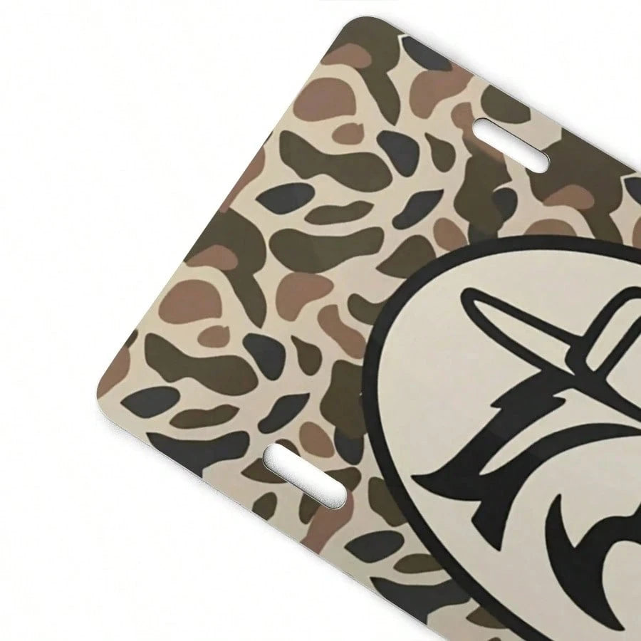 1pc 6x12 Inch Aluminum Front License Plate- Camouflage Duck Hunting Design With Cap Graphic, Polished Metal Standard US Car Plate, Easy Installation For Trucks, SUVs, Vehicles (Decorative & Functiona