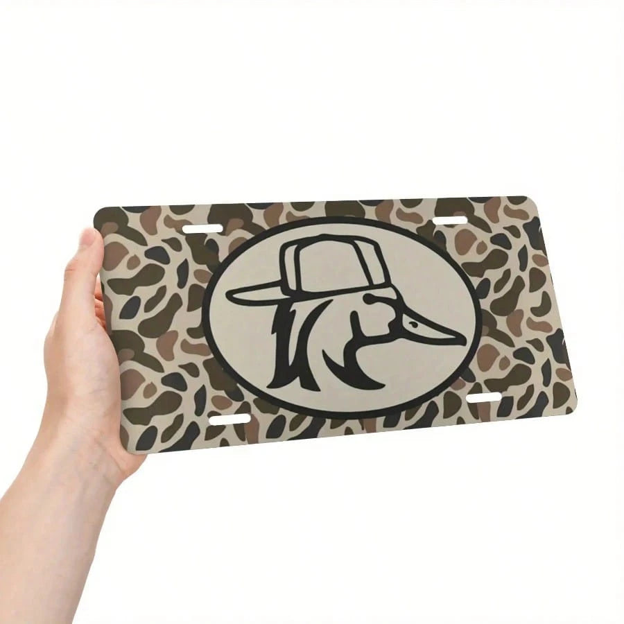 1pc 6x12 Inch Aluminum Front License Plate- Camouflage Duck Hunting Design With Cap Graphic, Polished Metal Standard US Car Plate, Easy Installation For Trucks, SUVs, Vehicles (Decorative & Functiona