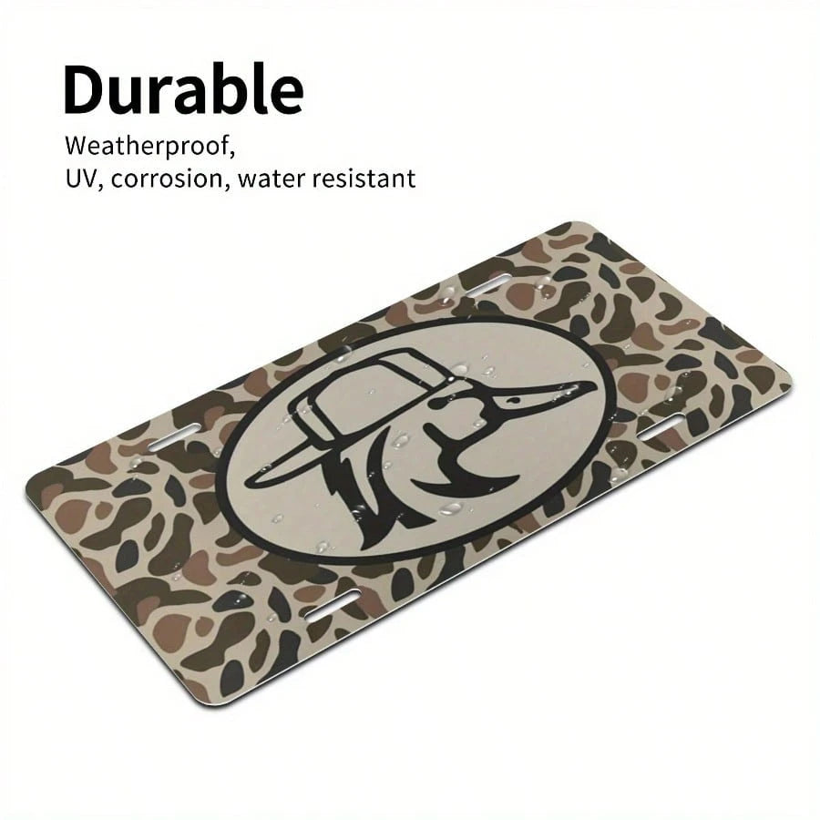 1pc 6x12 Inch Aluminum Front License Plate- Camouflage Duck Hunting Design With Cap Graphic, Polished Metal Standard US Car Plate, Easy Installation For Trucks, SUVs, Vehicles (Decorative & Functiona
