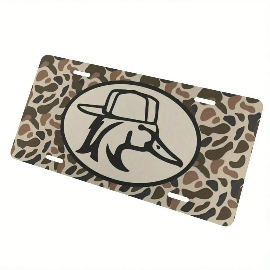 1pc 6x12 Inch Aluminum Front License Plate- Camouflage Duck Hunting Design With Cap Graphic, Polished Metal Standard US Car Plate, Easy Installation For Trucks, SUVs, Vehicles (Decorative & Functiona