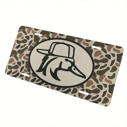 1pc 6x12 Inch Aluminum Front License Plate- Camouflage Duck Hunting Design With Cap Graphic, Polished Metal Standard US Car Plate, Easy Installation For Trucks, SUVs, Vehicles (Decorative & Functiona