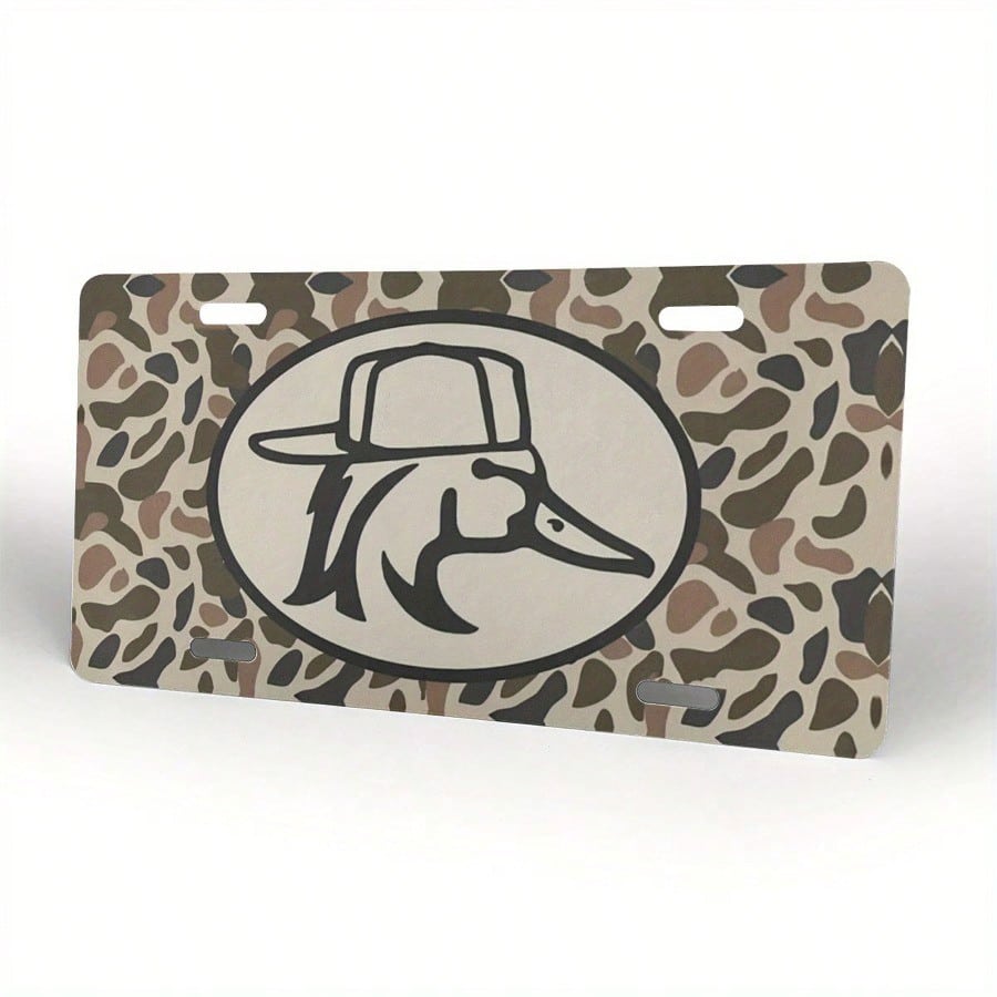 1pc 6x12 Inch Aluminum Front License Plate- Camouflage Duck Hunting Design With Cap Graphic, Polished Metal Standard US Car Plate, Easy Installation For Trucks, SUVs, Vehicles (Decorative & Functiona