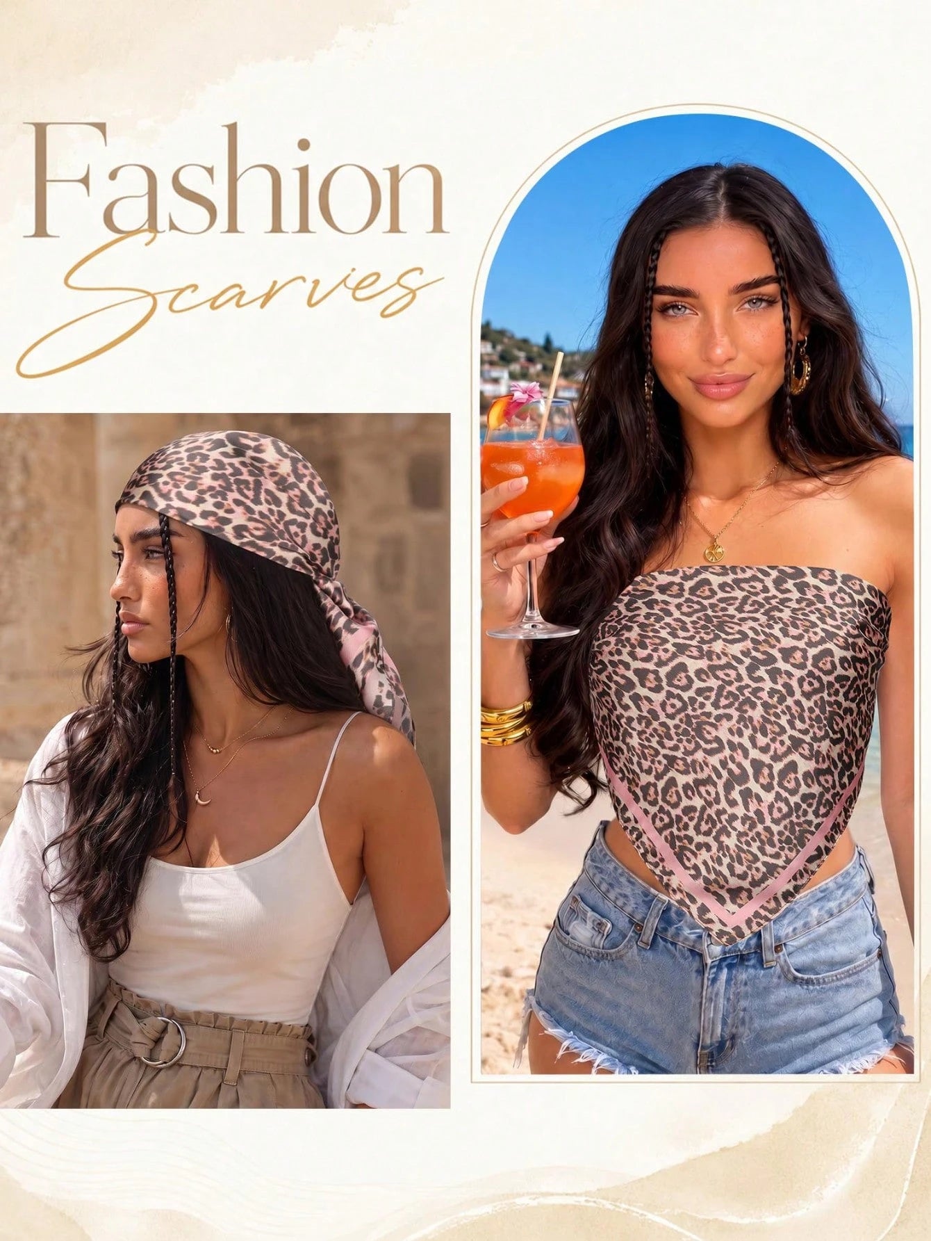 1pc 70/90cm Women's Leopard Print Square Scarf, Sun Protection, Versatile Headscarf, Silk Scarf, Summer