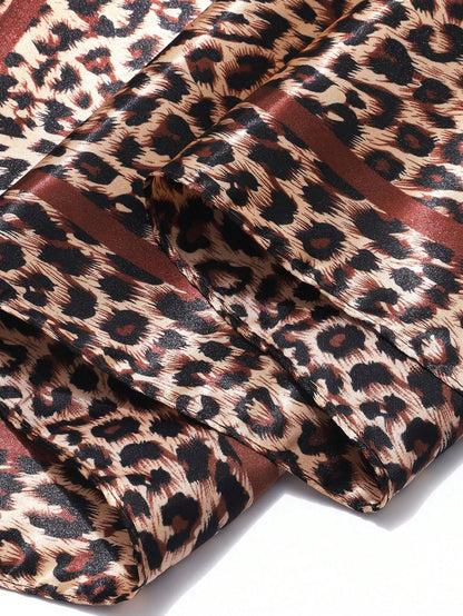 1pc 70/90cm Women's Leopard Print Square Scarf, Sun Protection, Versatile Headscarf, Silk Scarf, Summer