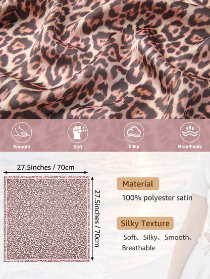 1pc 70/90cm Women's Leopard Print Square Scarf, Sun Protection, Versatile Headscarf, Silk Scarf, Summer
