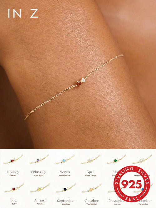 1pc 925 Sterling Silver Minimalist Gold-Plated 12 Birthstone Bracelet, Suitable For Women's Daily Wear (Delicate Chain Bracelet)