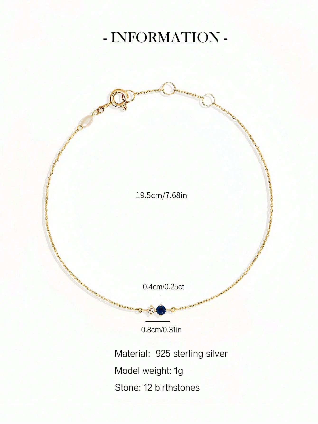 1pc 925 Sterling Silver Minimalist Gold-Plated 12 Birthstone Bracelet, Suitable For Women's Daily Wear (Delicate Chain Bracelet)