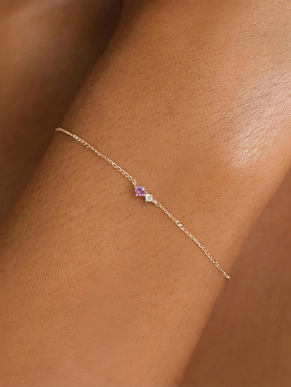 1pc 925 Sterling Silver Minimalist Gold-Plated 12 Birthstone Bracelet, Suitable For Women's Daily Wear (Delicate Chain Bracelet)