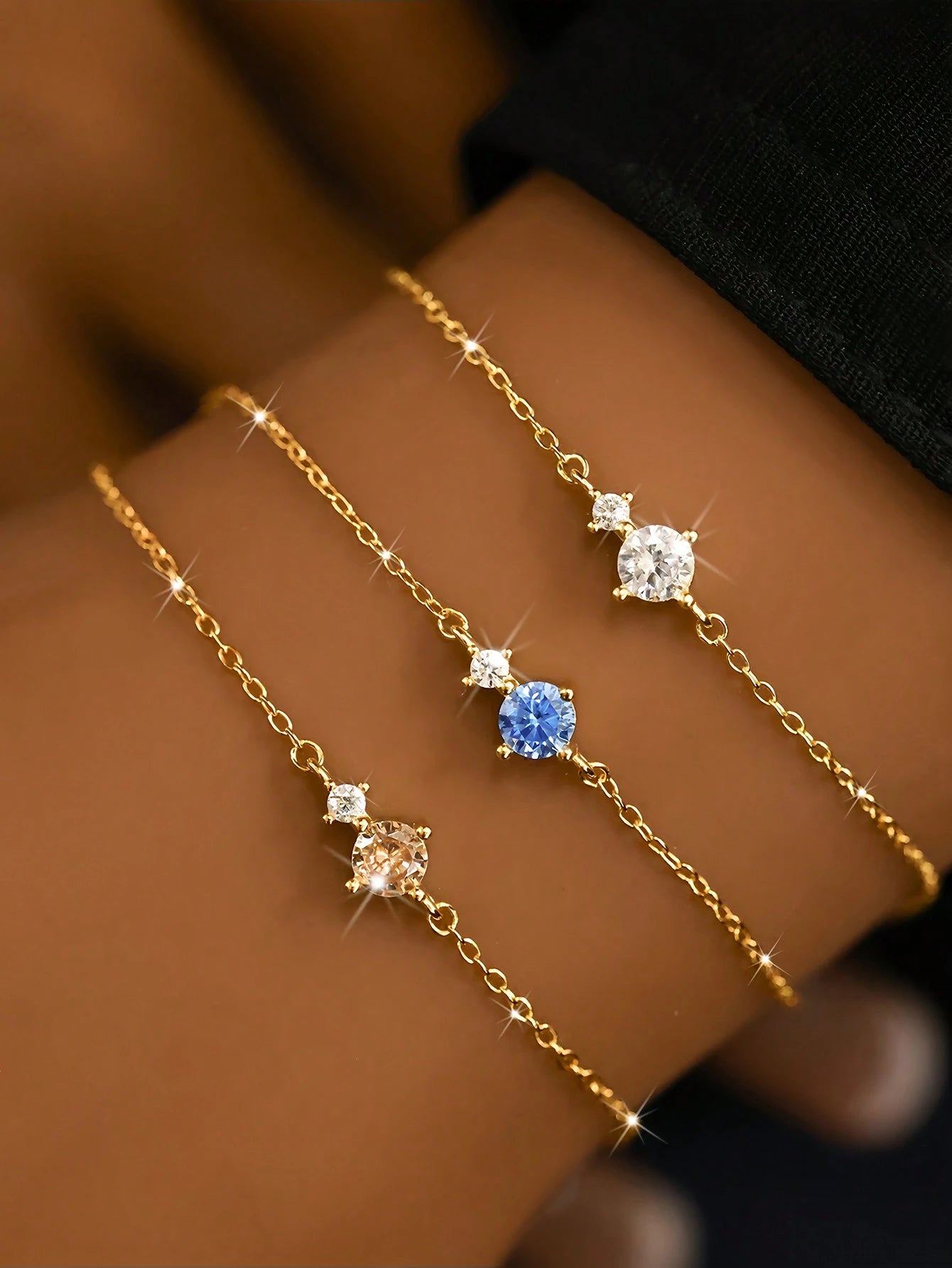 1pc 925 Sterling Silver Minimalist Gold-Plated 12 Birthstone Bracelet, Suitable For Women's Daily Wear (Delicate Chain Bracelet)