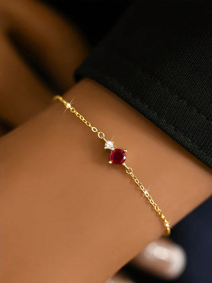 1pc 925 Sterling Silver Minimalist Gold-Plated 12 Birthstone Bracelet, Suitable For Women's Daily Wear (Delicate Chain Bracelet)
