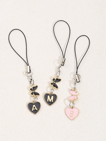 1pc A-Z Letter & Elegant Butterfly Design Phone Charm- Durable Alloy Material, Suitable As Gift For Friends, Girlfriends, Birthday, For Phone, Phone Charm, Girlfriend Gift, Elegant Accessory