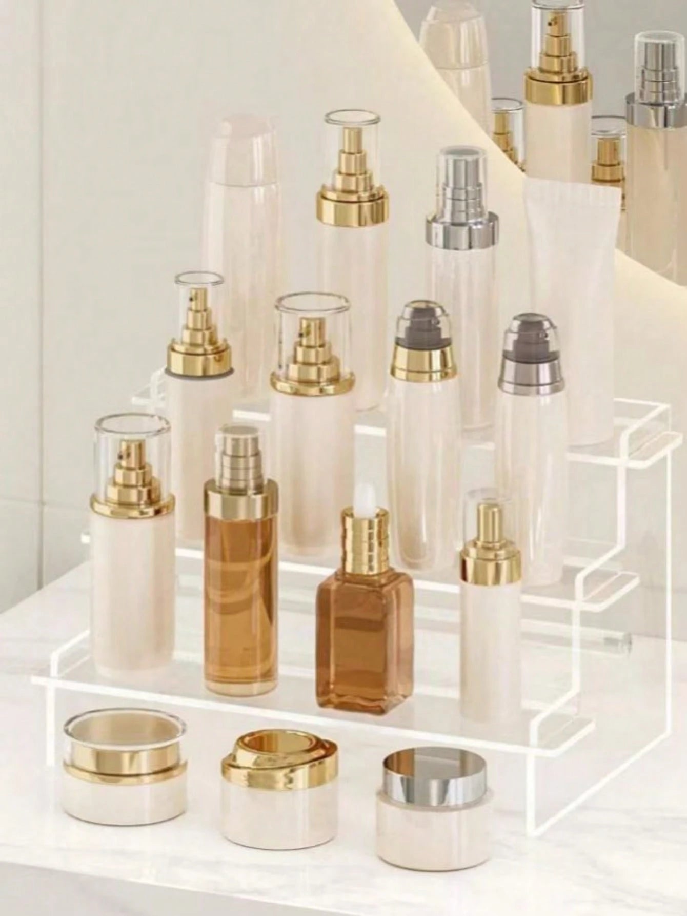 1pc Acrylic Cosmetic Storage Box, Multi-Tiered Transparent Display Rack, Suitable For Perfumes, Jewelry, Skincare Products, Cosmetics, Bathrooms