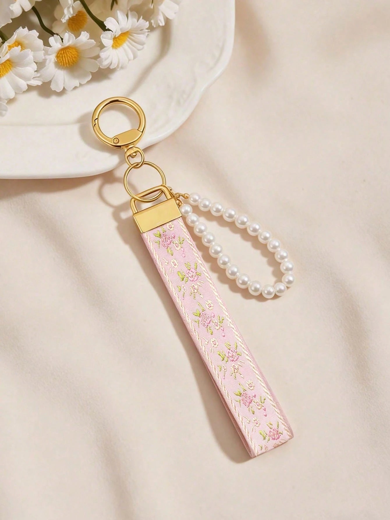 1pc Alloy Keychain Strap, Jacquard Woven Strap Keychain, Bag Charm Keychain Accessory, Wristlet Keychain, Printed Woven Keychain, Women's Car Keychain, Women's Fashion Keychain, Universal Keychain Pen