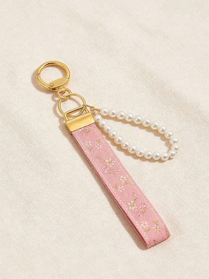 1pc Alloy Keychain Strap, Jacquard Woven Strap Keychain, Bag Charm Keychain Accessory, Wristlet Keychain, Printed Woven Keychain, Women's Car Keychain, Women's Fashion Keychain, Universal Keychain Pen