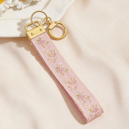 1pc Alloy Keychain Strap, Jacquard Woven Strap Keychain, Bag Charm Keychain Accessory, Wristlet Keychain, Printed Woven Keychain, Women's Car Keychain, Women's Fashion Keychain, Universal Keychain Pen